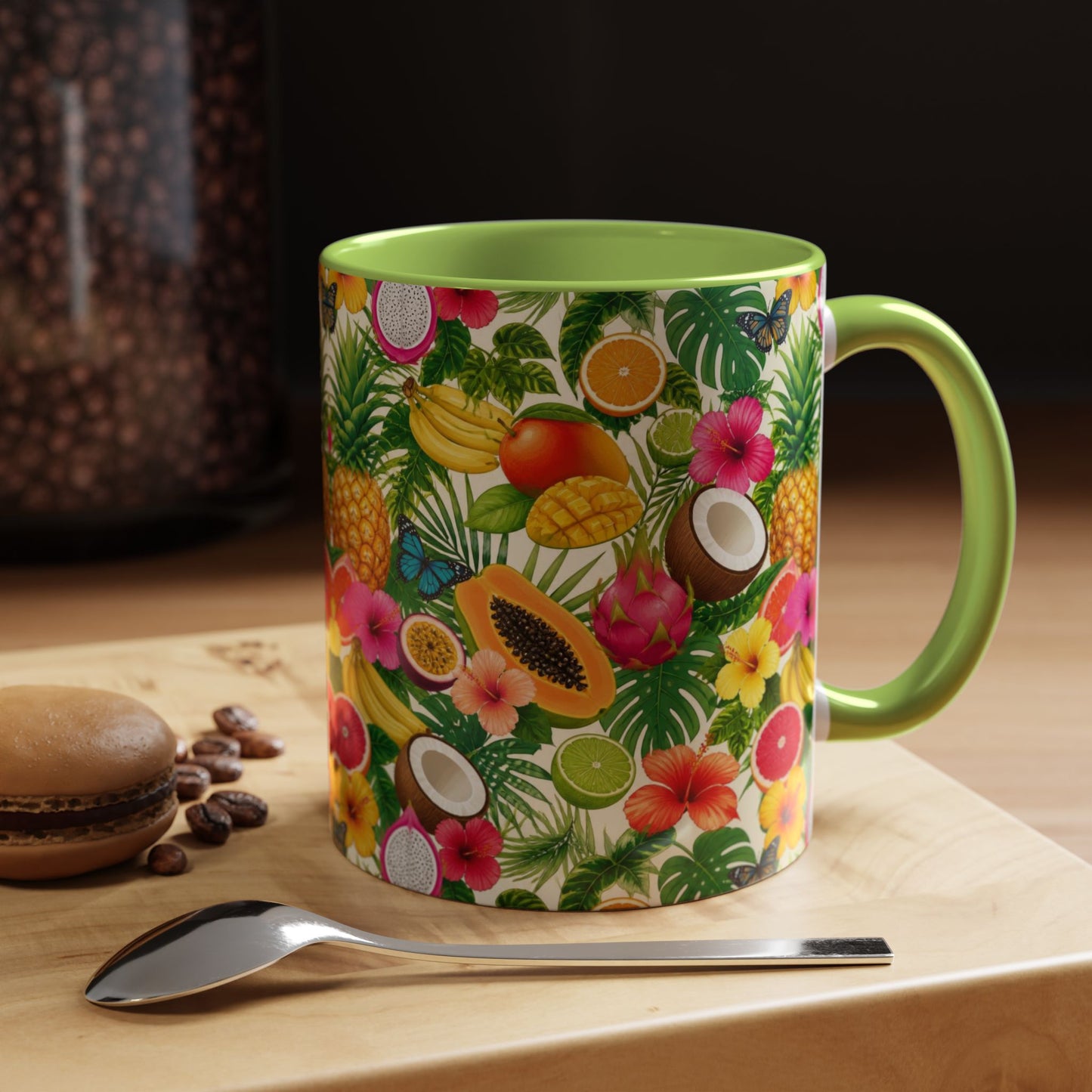 Tropical Fruit Coffee Mug — Colorful Pineapple & Hibiscus Accent Ceramic Mug (11/15oz)