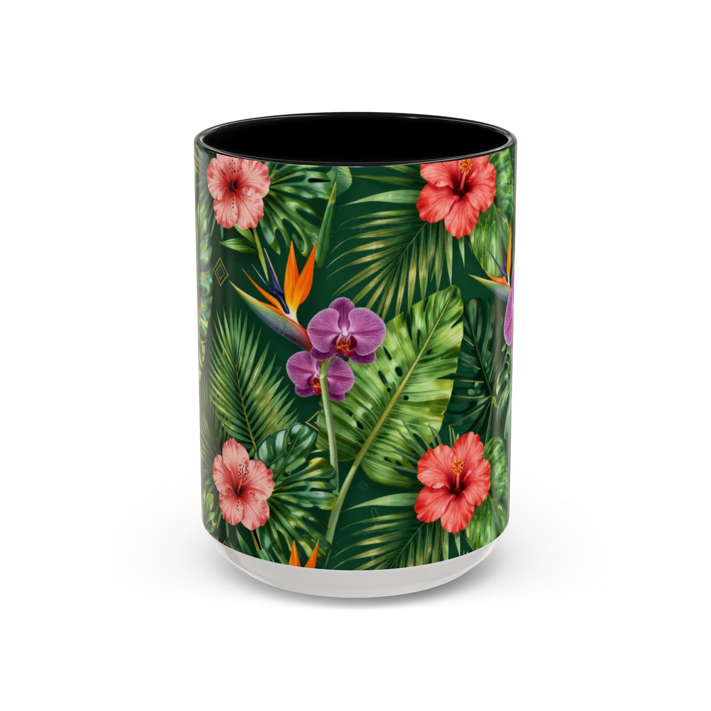 Tropical Floral Coffee Mug — Orchid & Hibiscus Accent 11/15oz