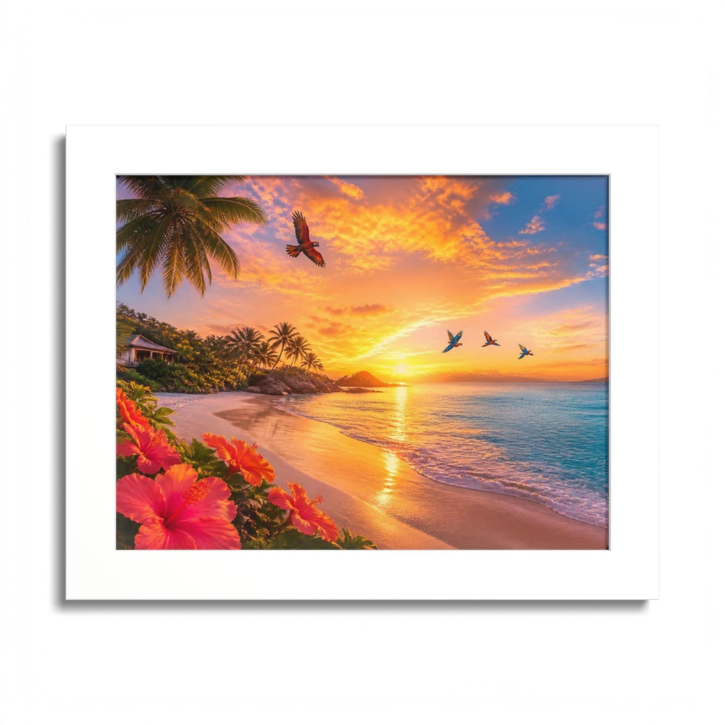Tropical Sunset Framed Poster — Colorful Beach Wall Art