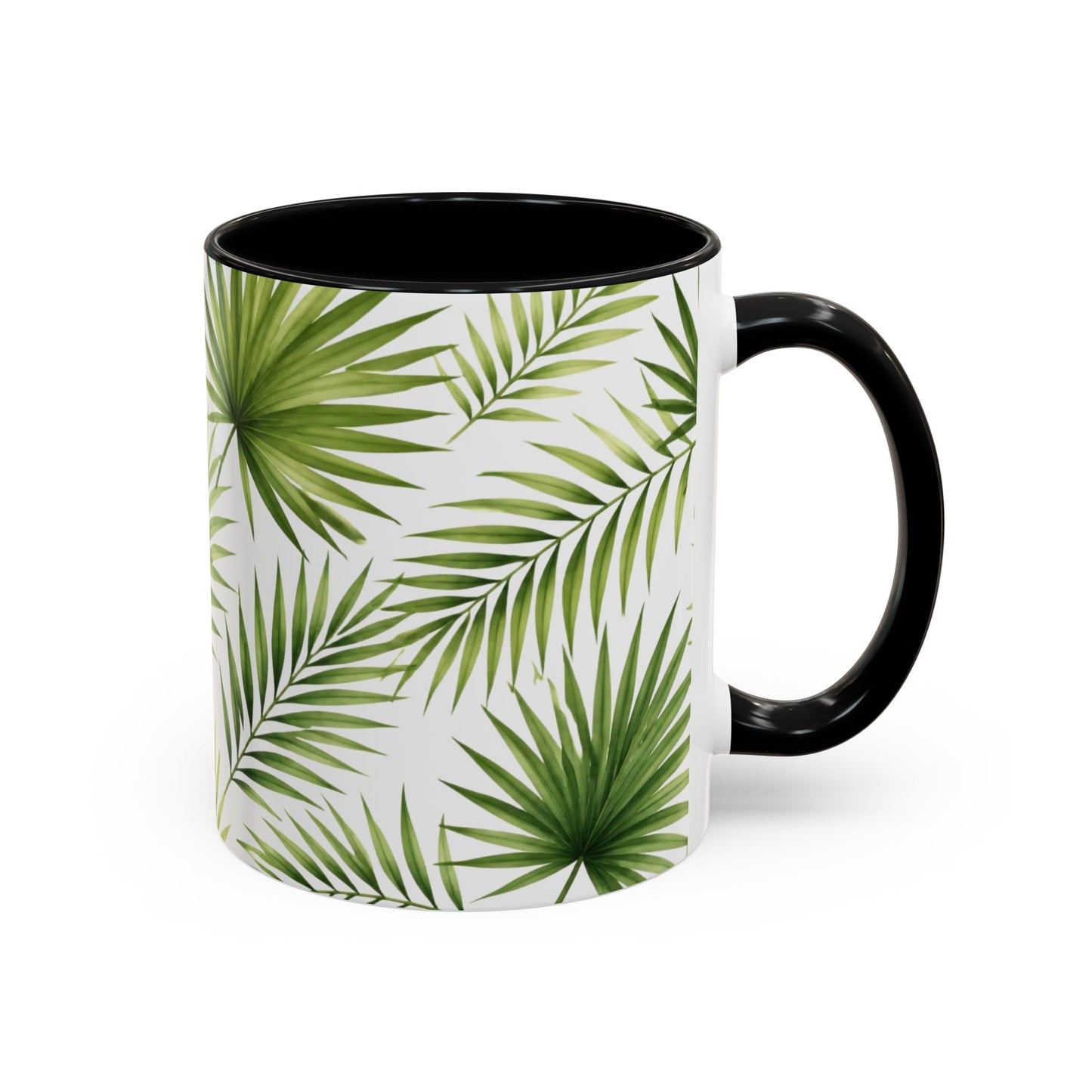 Tropical Palm Accent Coffee Mug – Green Leaf Pattern, 11/15oz