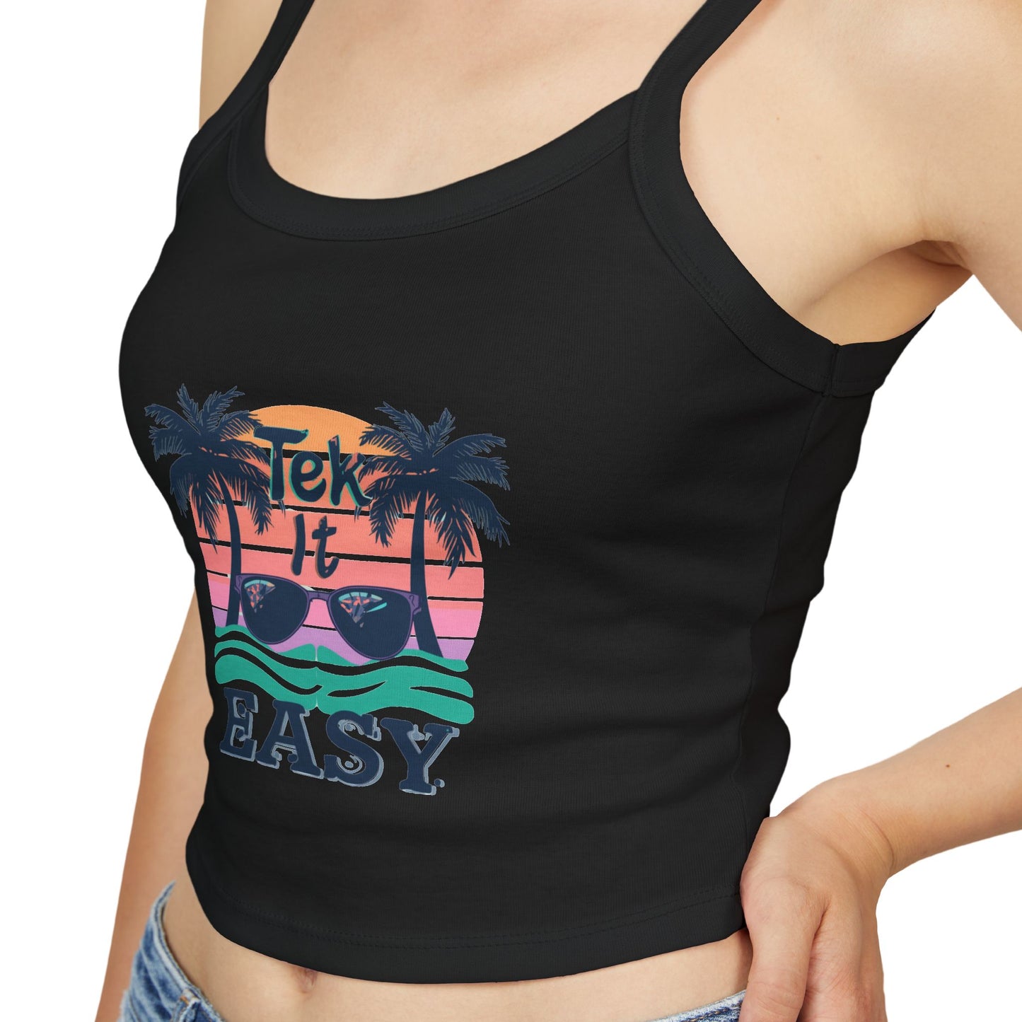 Tropical "Take It Easy" Crop Tank — Women's Beachy Spaghetti Strap Top