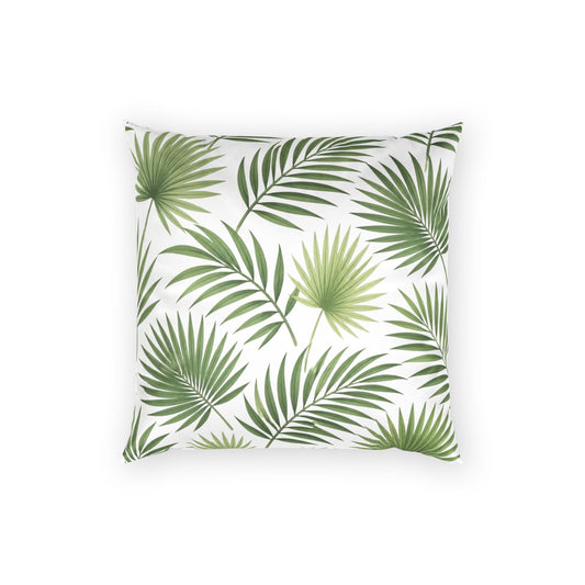 Tropical Palm Velvet Pillow — Green Leaf Decorative Throw Cushion