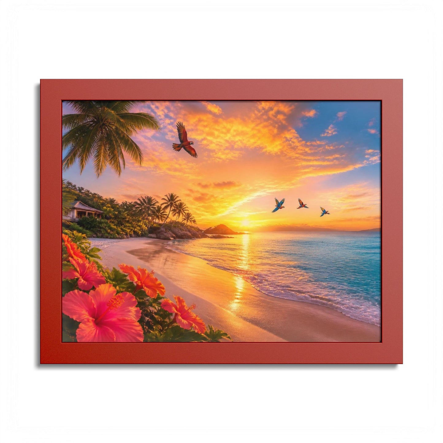 Tropical Sunset Framed Poster — Colorful Beach Wall Art