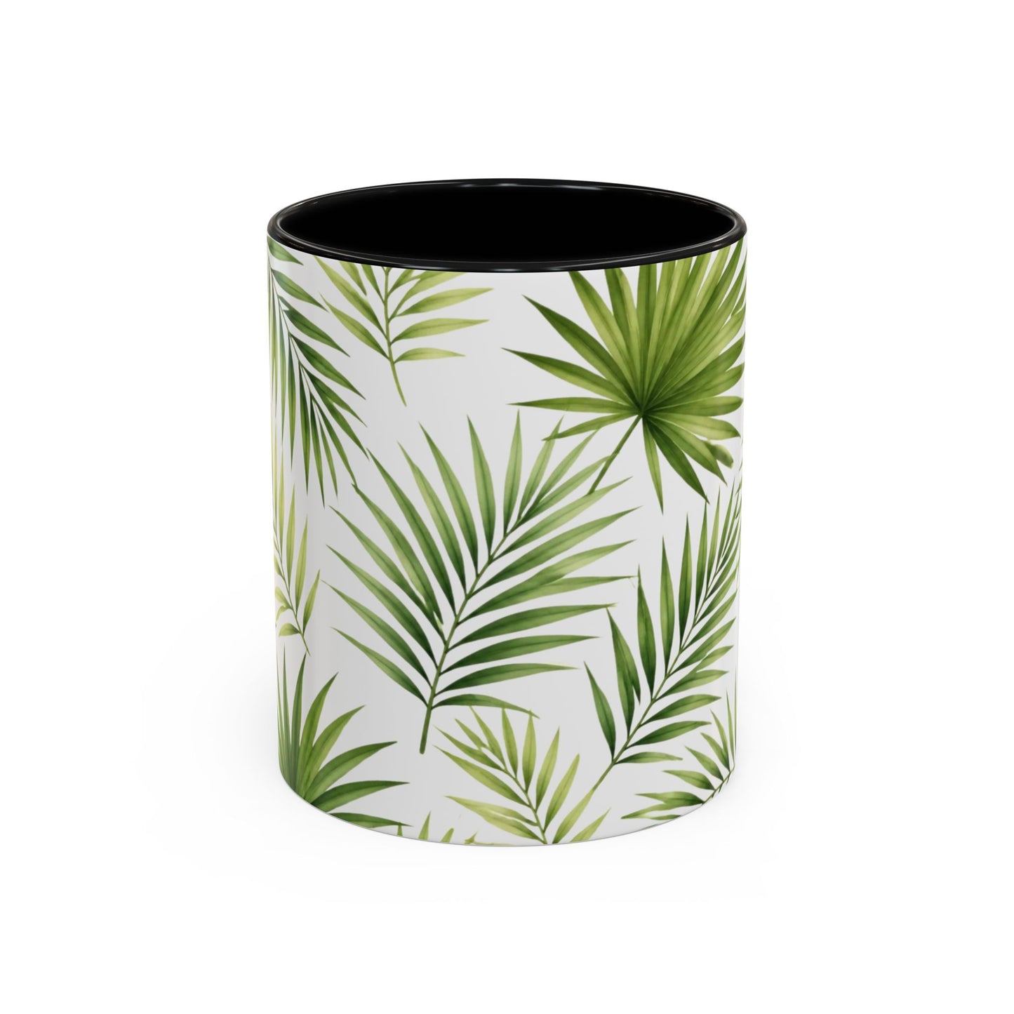 Tropical Palm Accent Coffee Mug – Green Leaf Pattern, 11/15oz