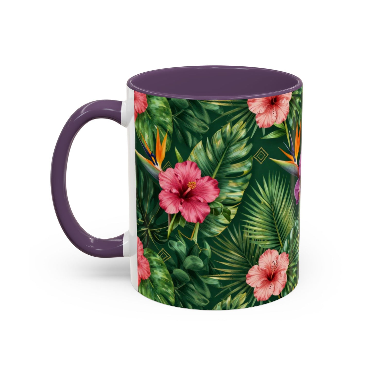 Tropical Floral Coffee Mug — Orchid & Hibiscus Accent 11/15oz
