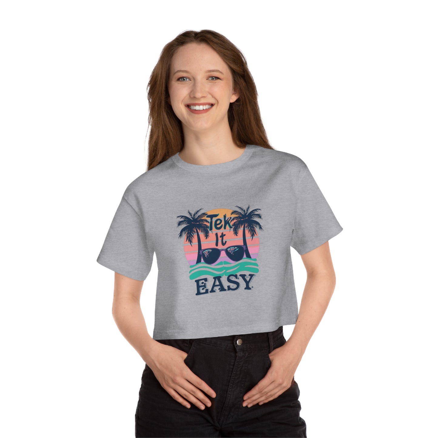 Take It Easy Cropped T-Shirt — Retro Palm Beach Graphic Tee