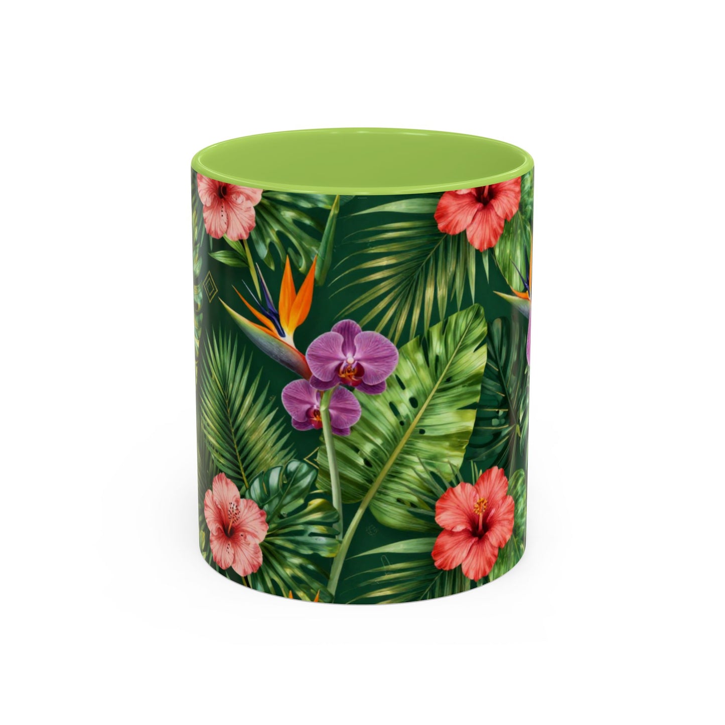 Tropical Floral Coffee Mug — Orchid & Hibiscus Accent 11/15oz