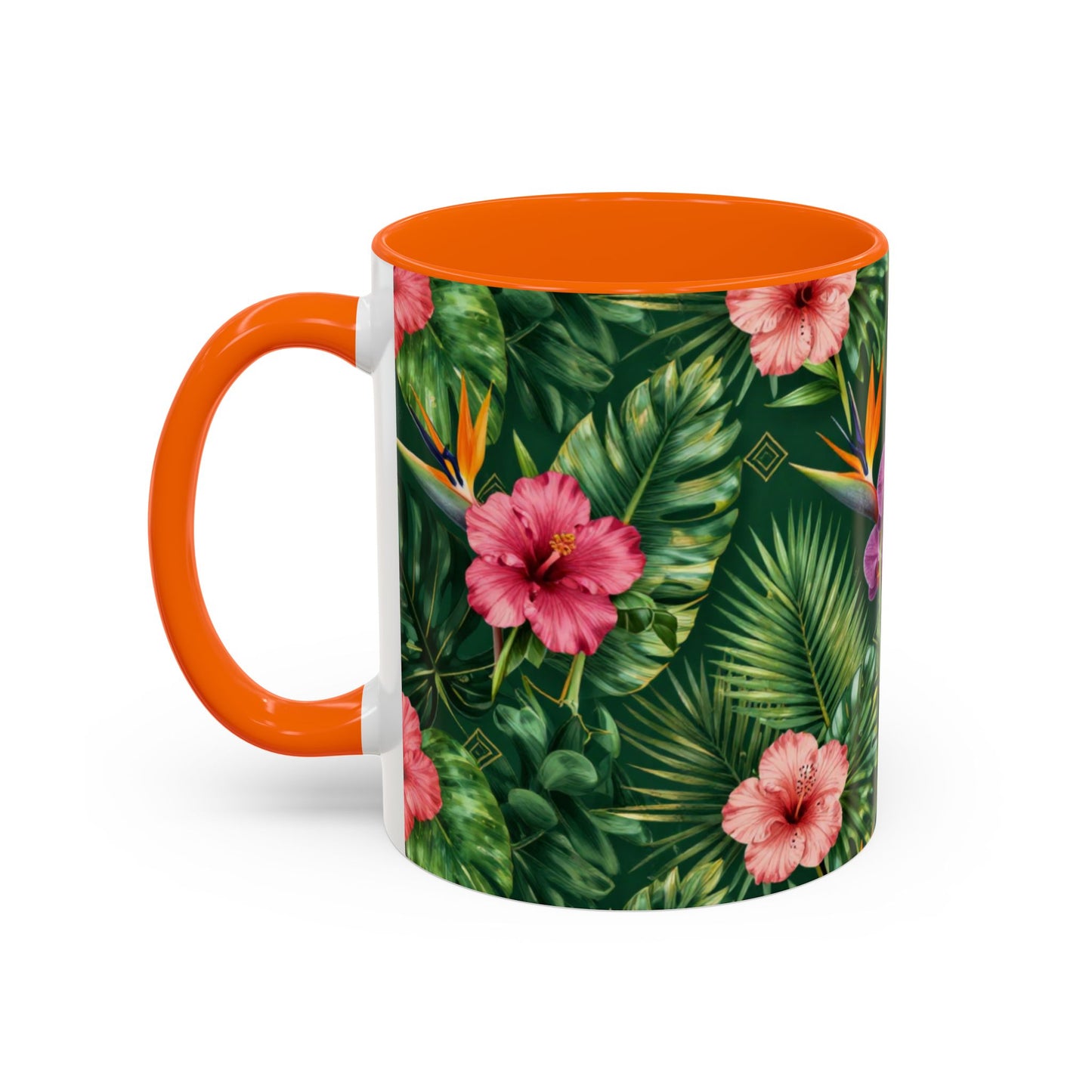 Tropical Floral Coffee Mug — Orchid & Hibiscus Accent 11/15oz