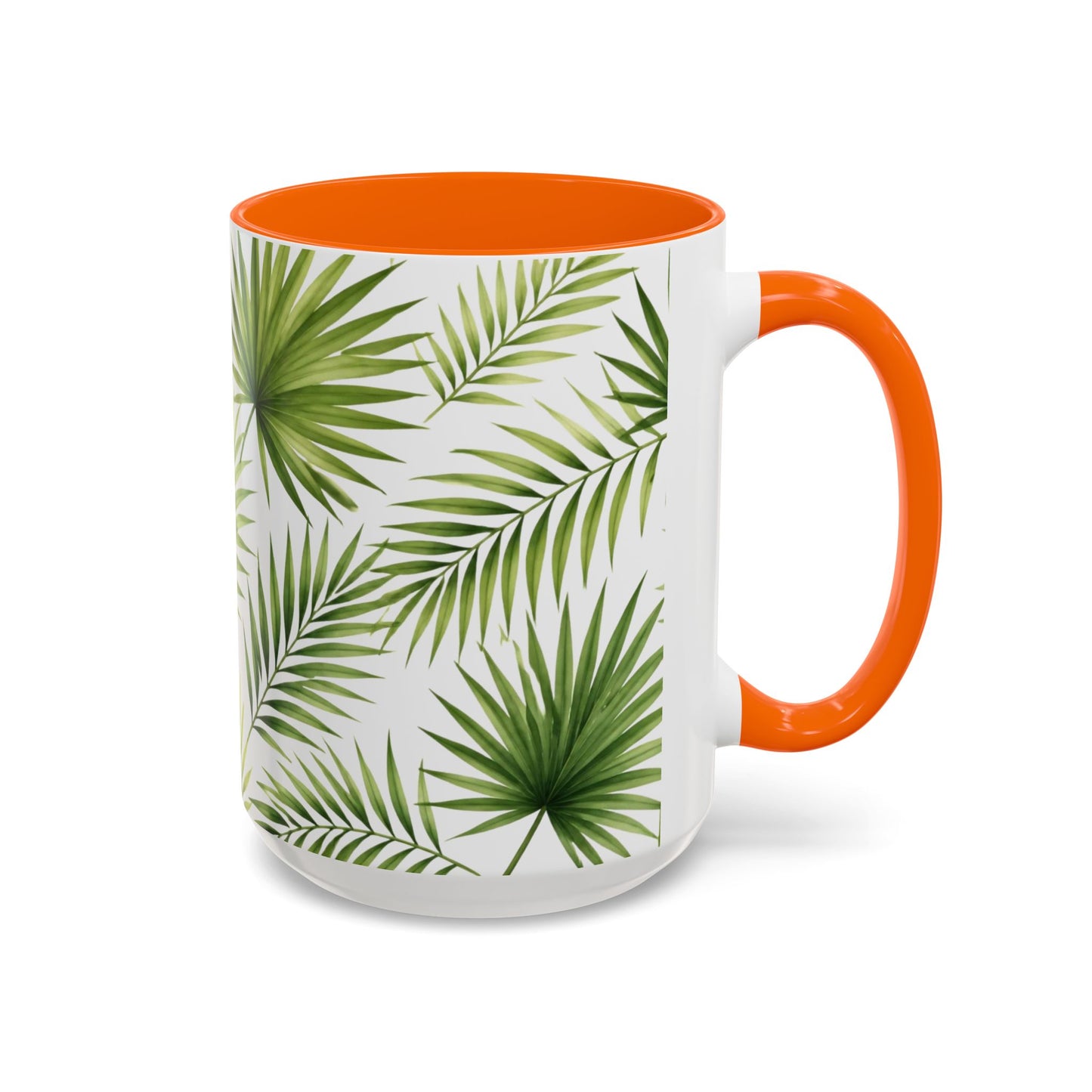 Tropical Palm Accent Coffee Mug – Green Leaf Pattern, 11/15oz