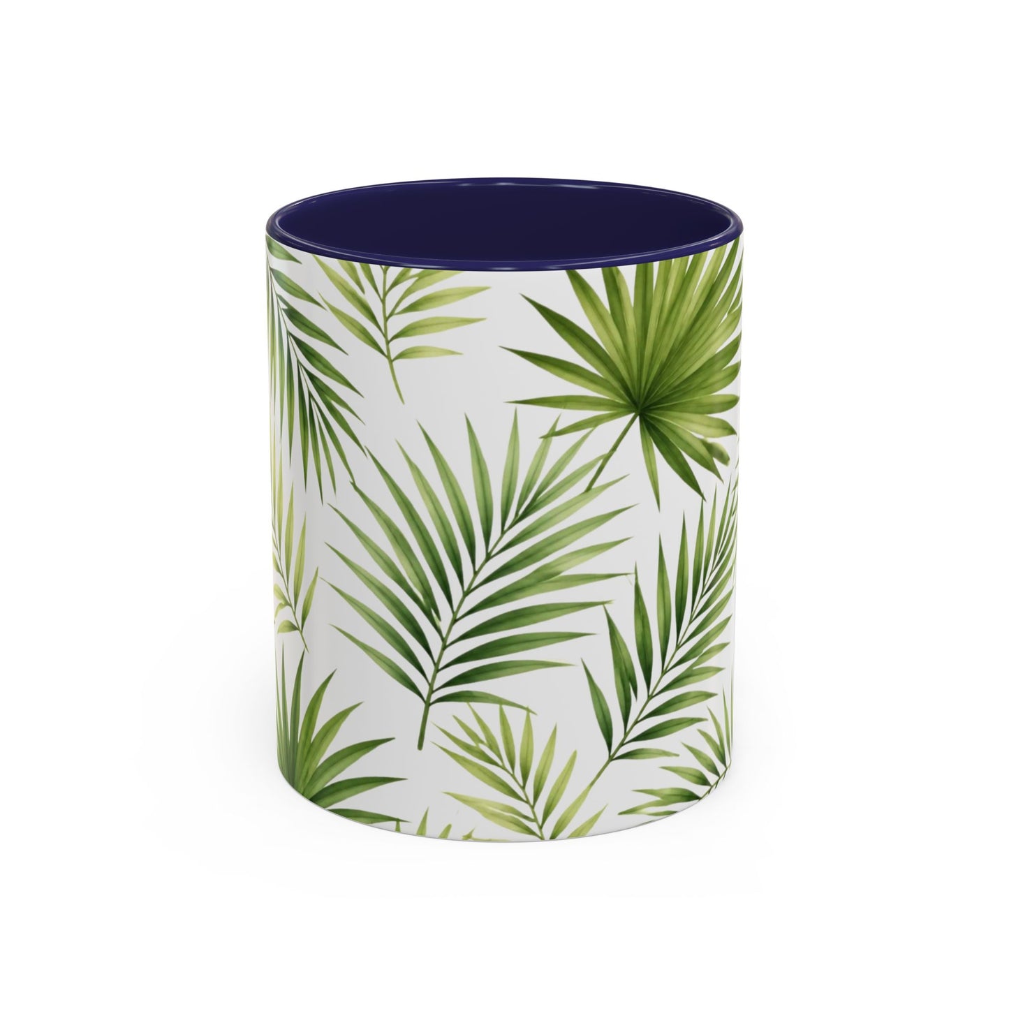 Tropical Palm Accent Coffee Mug – Green Leaf Pattern, 11/15oz