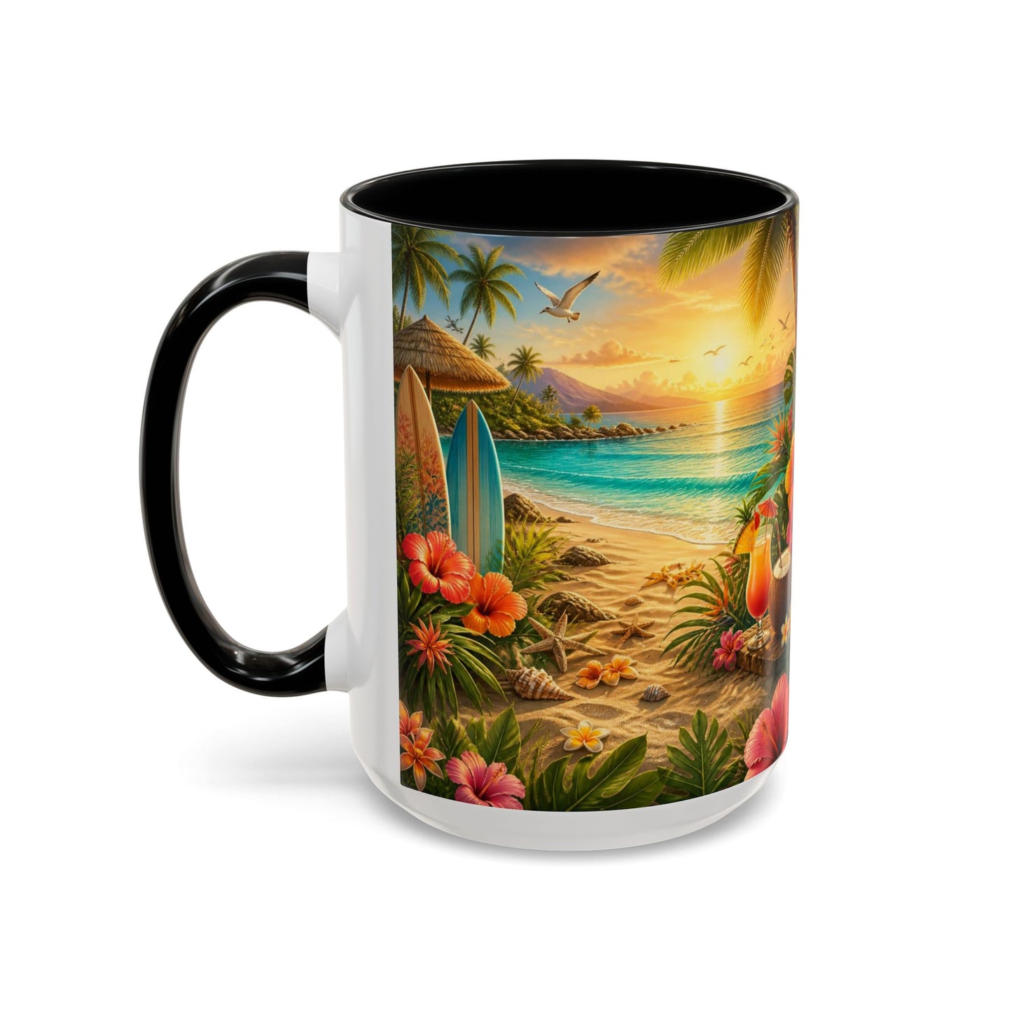 Tropical Beach Coffee Mug – Sunset Luau Hawaiian Floral Accent
