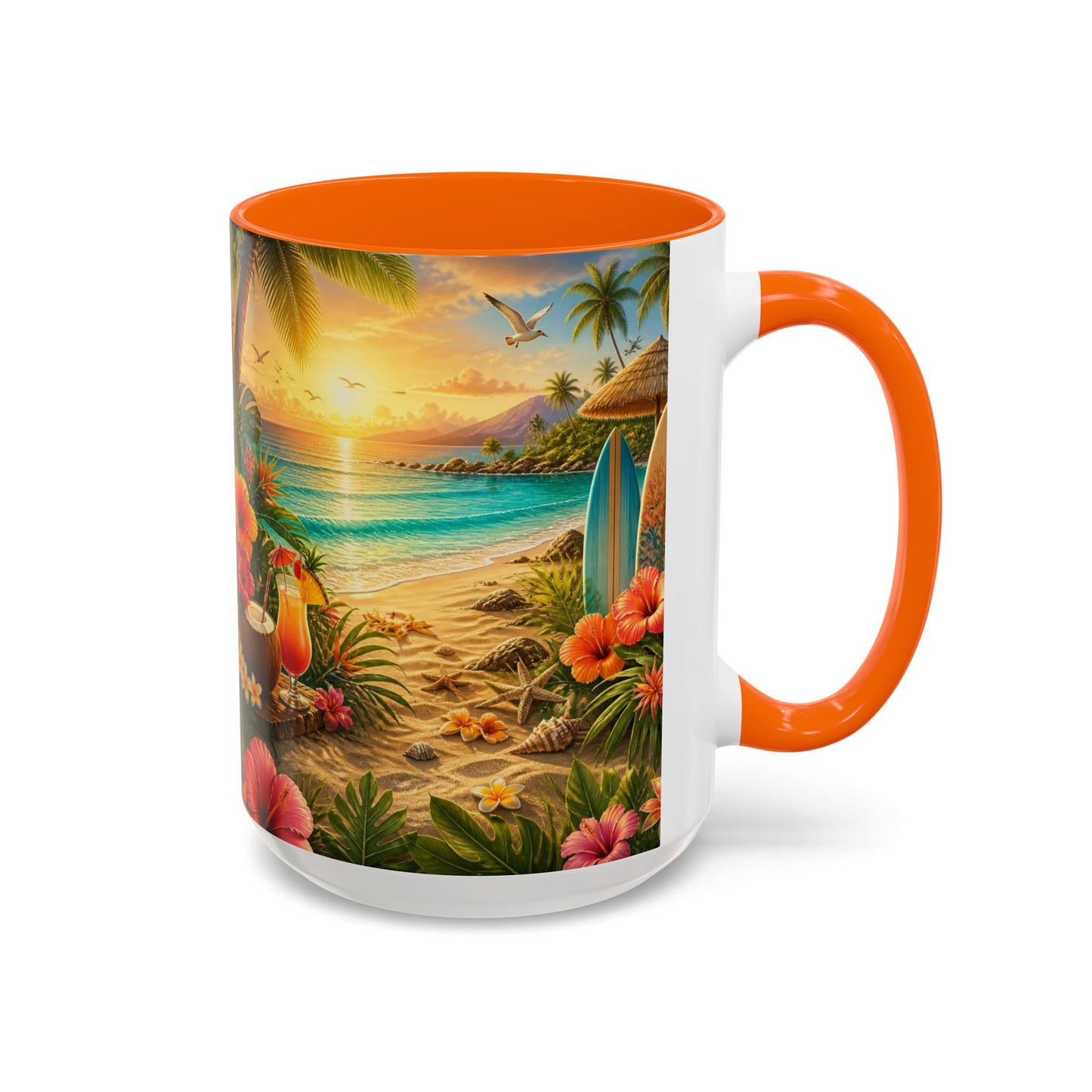 Tropical Beach Coffee Mug – Sunset Luau Hawaiian Floral Accent