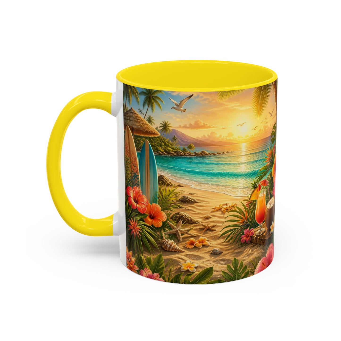 Tropical Beach Coffee Mug – Sunset Luau Hawaiian Floral Accent