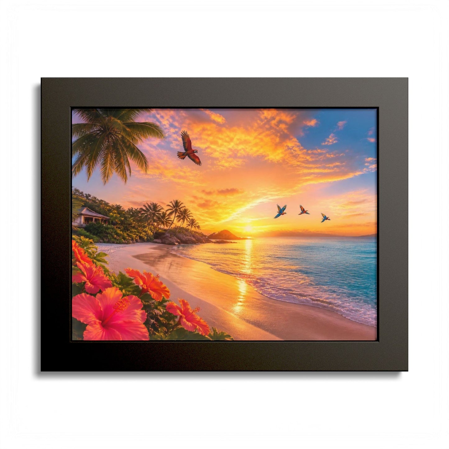 Tropical Sunset Framed Poster — Colorful Beach Wall Art