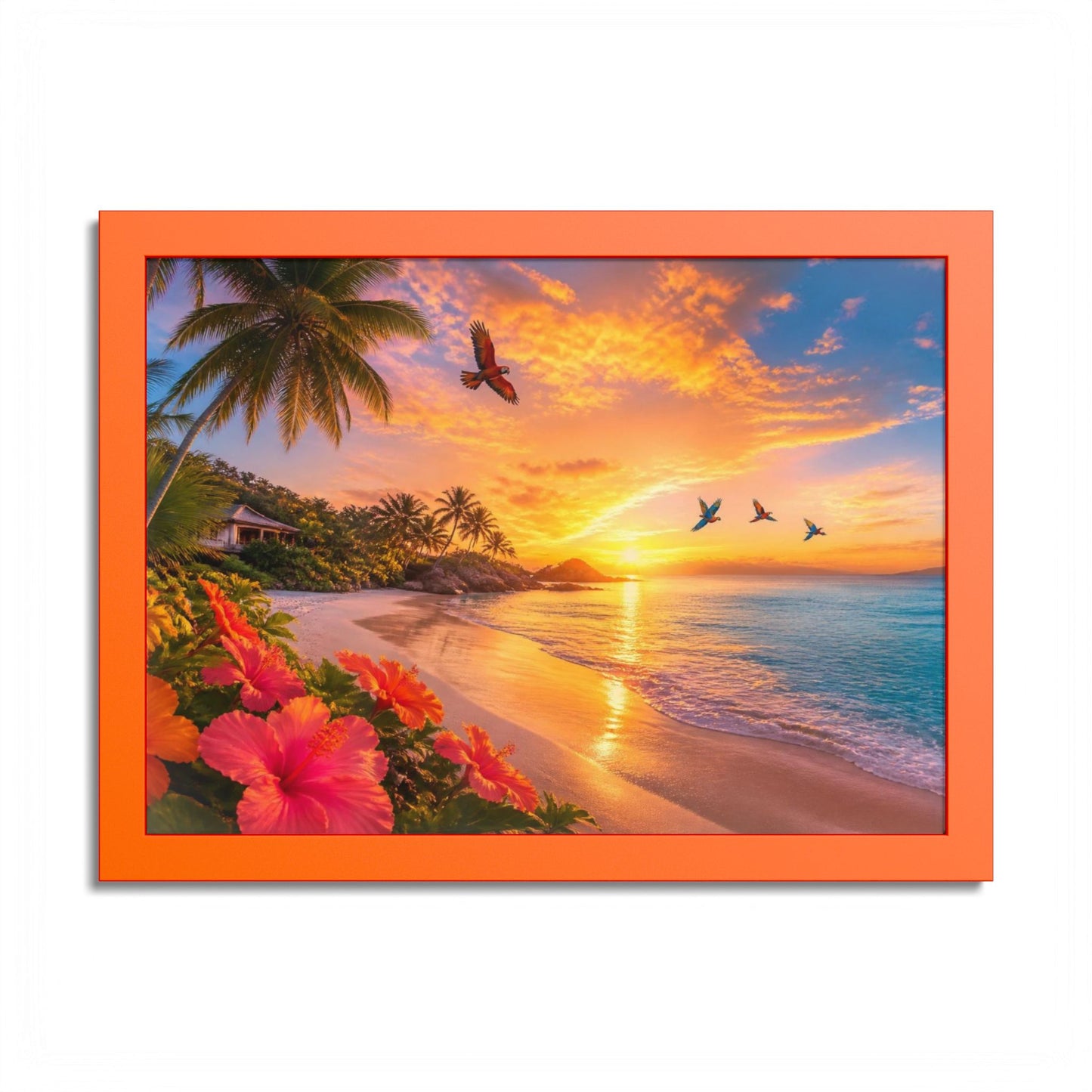 Tropical Sunset Framed Poster — Colorful Beach Wall Art