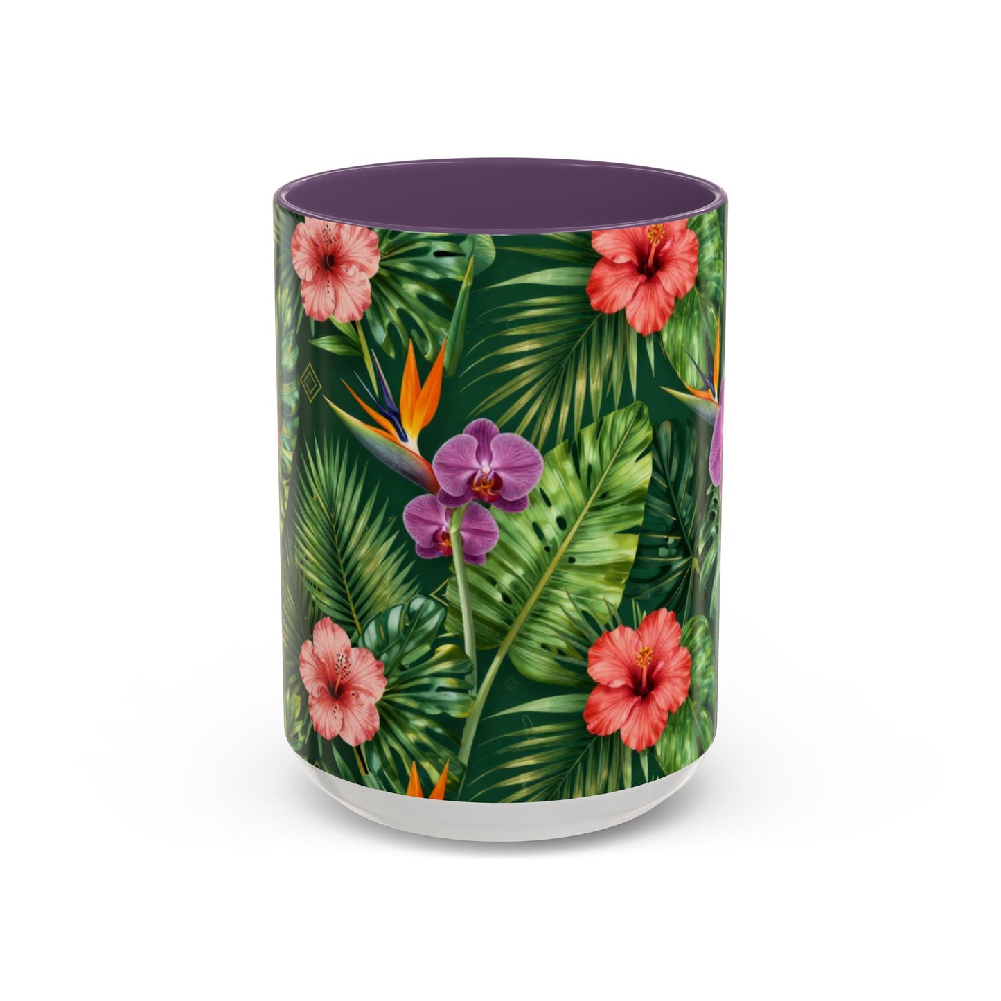 Tropical Floral Coffee Mug — Orchid & Hibiscus Accent 11/15oz
