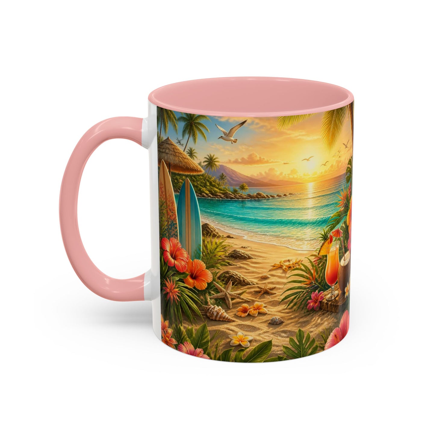 Tropical Beach Coffee Mug – Sunset Luau Hawaiian Floral Accent