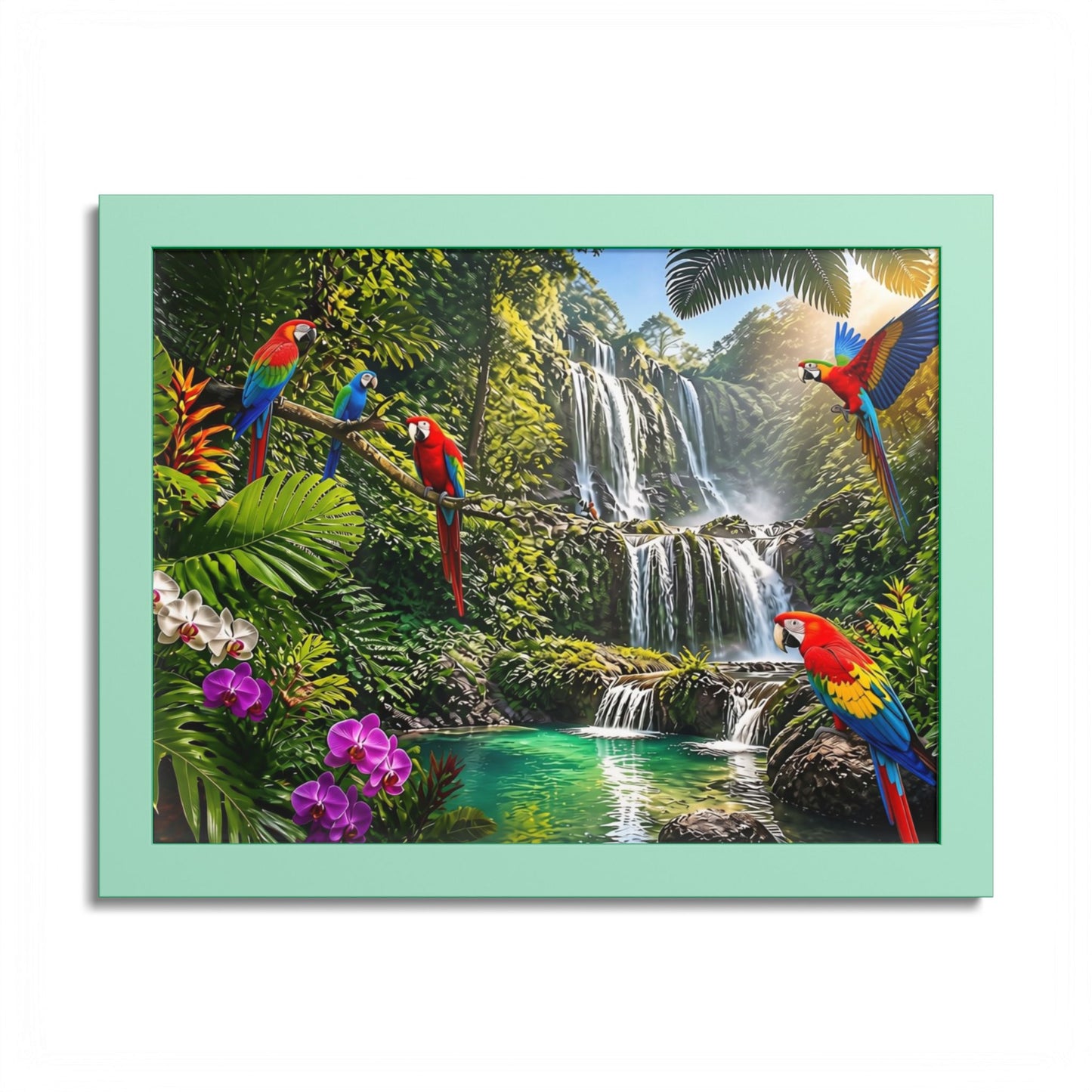 Tropical Waterfall Parrot Poster