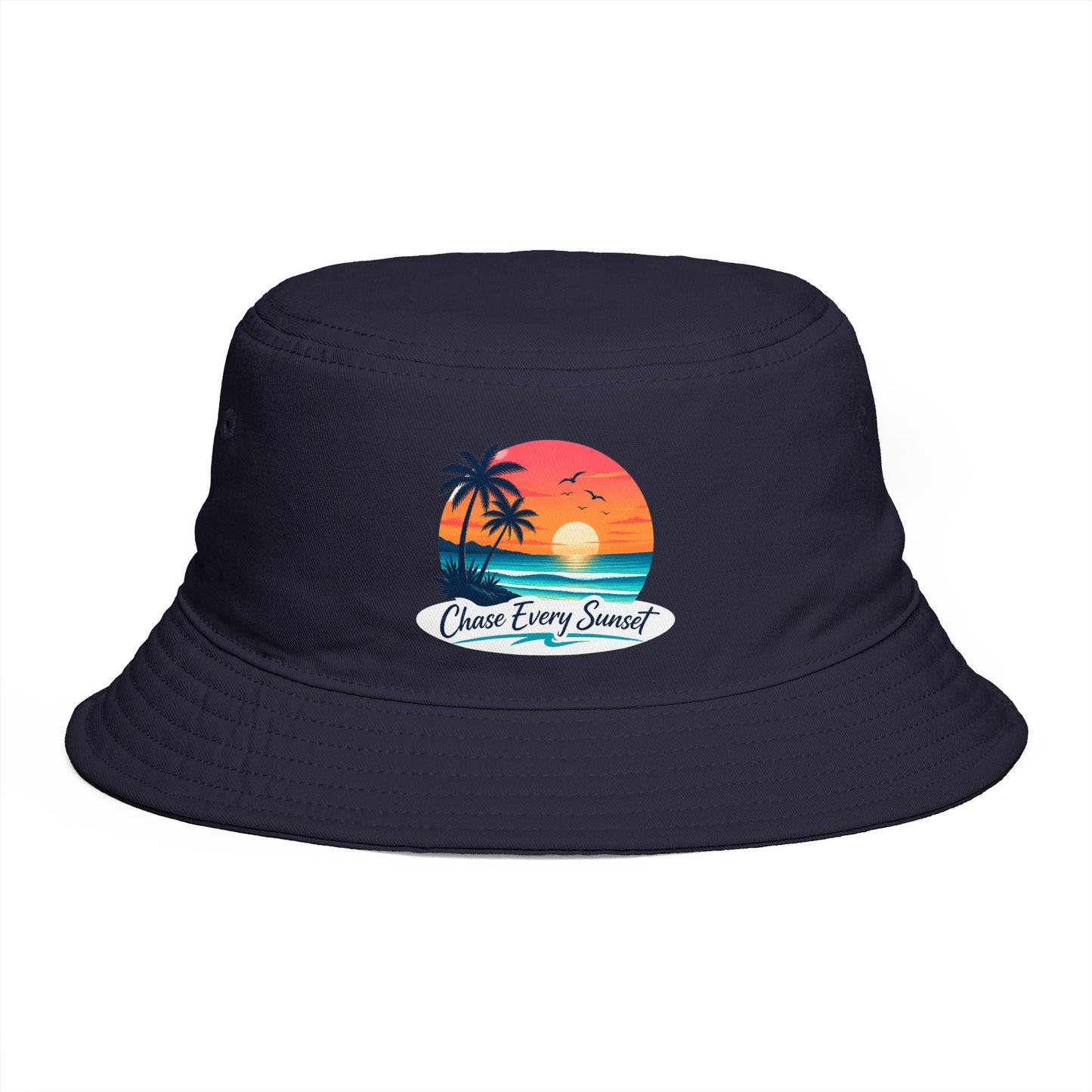 Chase Every Sunset Bucket Hat — Retro Tropical Beach Sun Hat