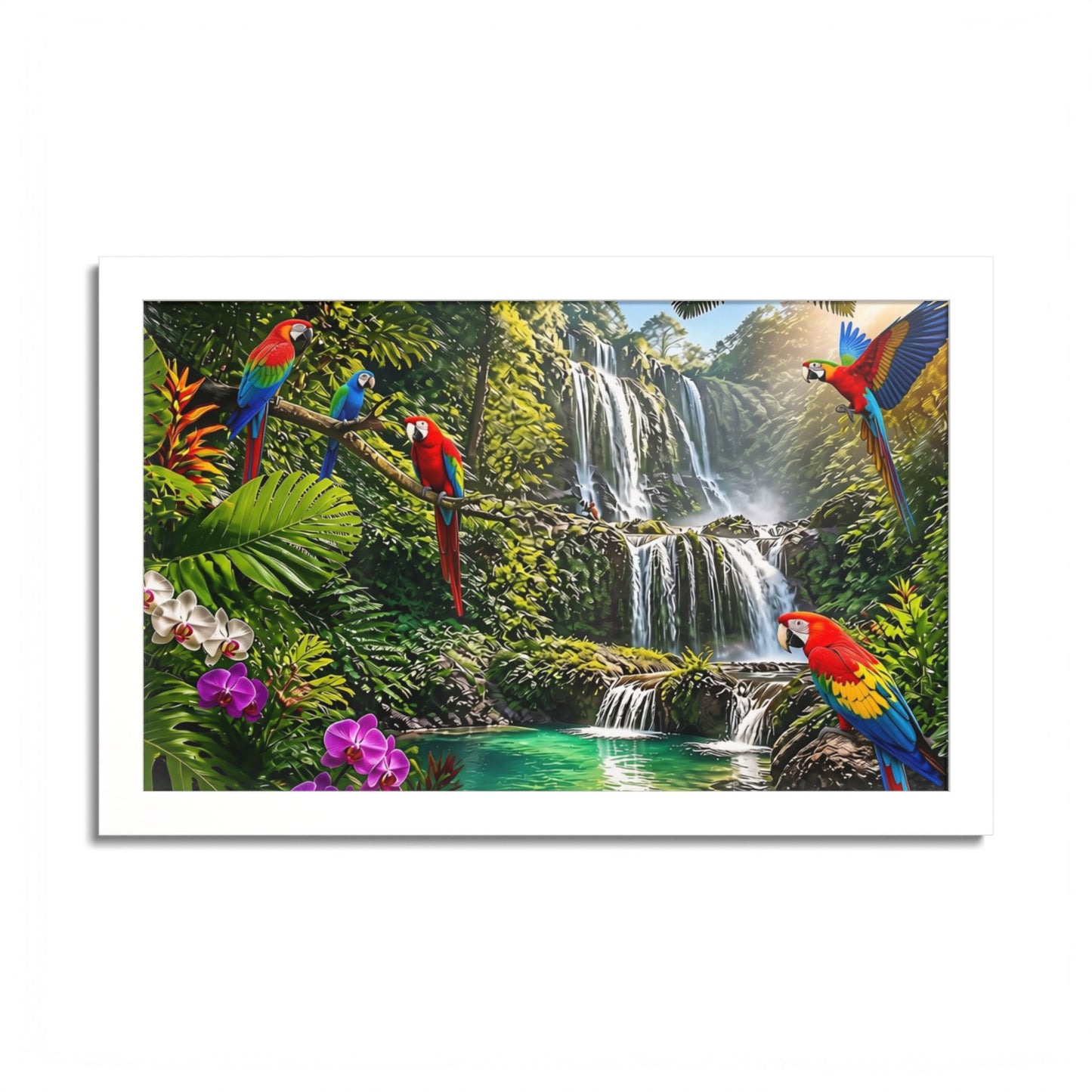 Tropical Waterfall Parrot Poster