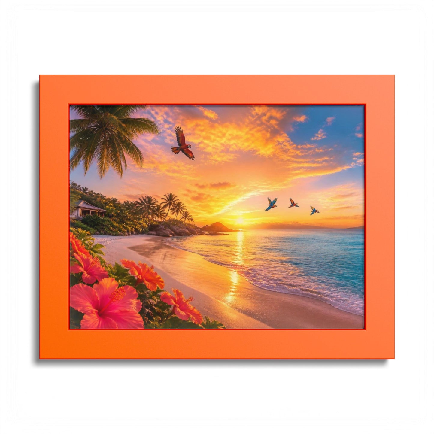 Tropical Sunset Framed Poster — Colorful Beach Wall Art