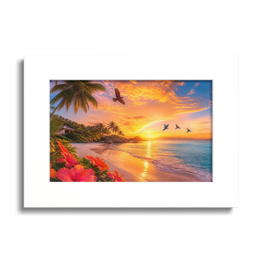 Tropical Sunset Framed Poster — Colorful Beach Wall Art