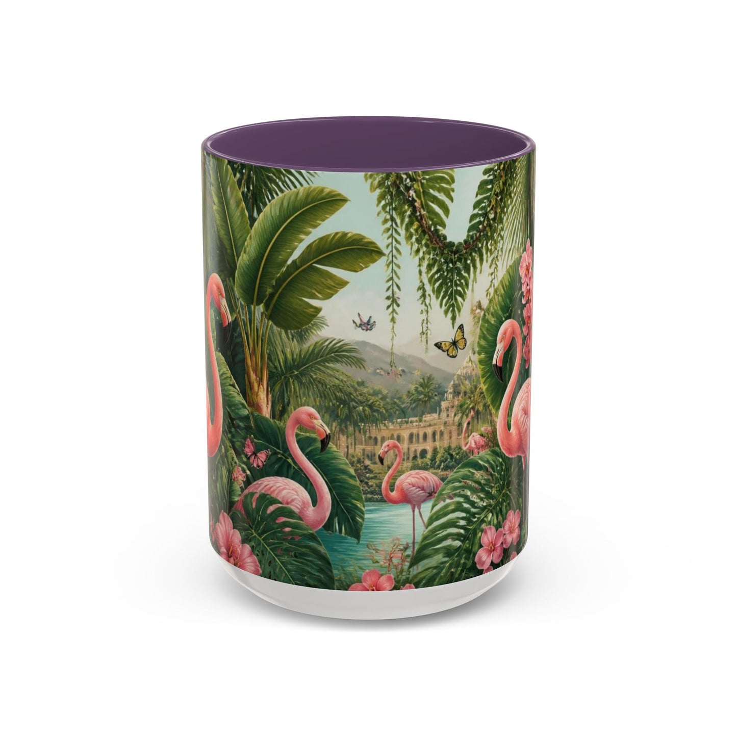Tropical Flamingo Accent Mug — Colorful Parrot & Palm Coffee Cup