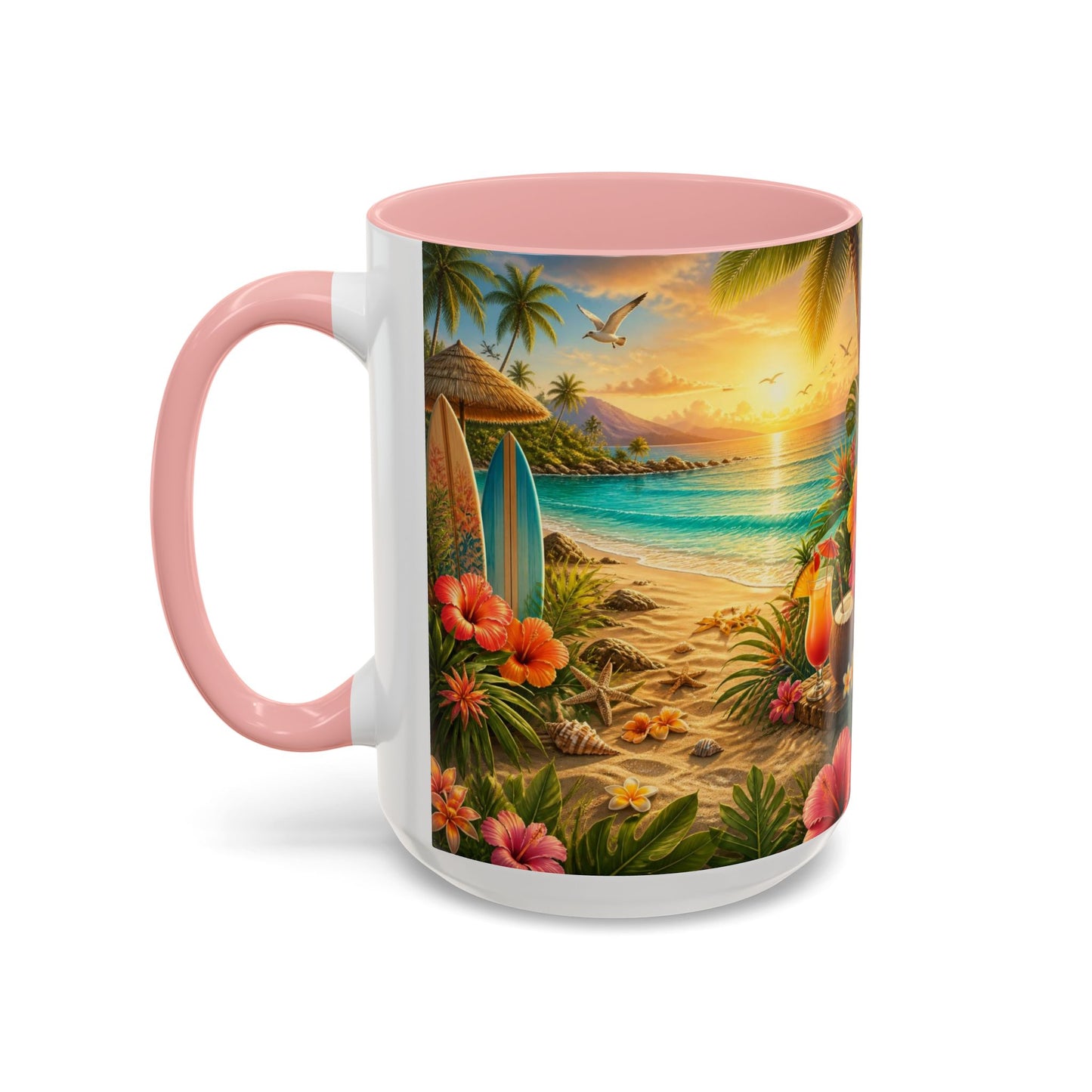 Tropical Beach Coffee Mug – Sunset Luau Hawaiian Floral Accent