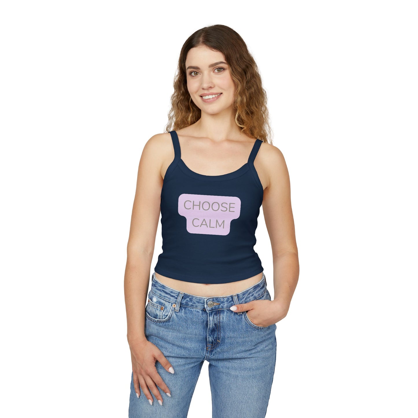 Choose Calm Tank Top — Women's Spaghetti Strap Crop with Positive Graphic