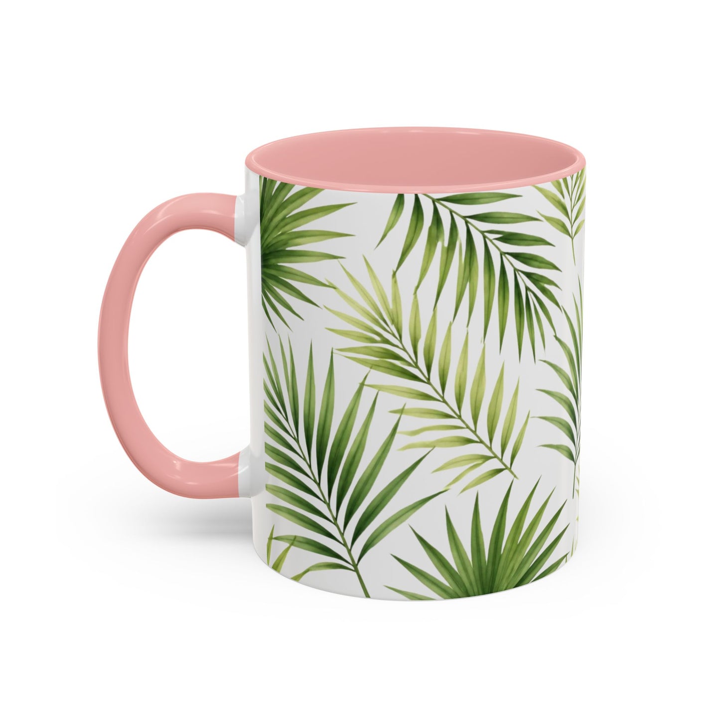 Tropical Palm Accent Coffee Mug – Green Leaf Pattern, 11/15oz