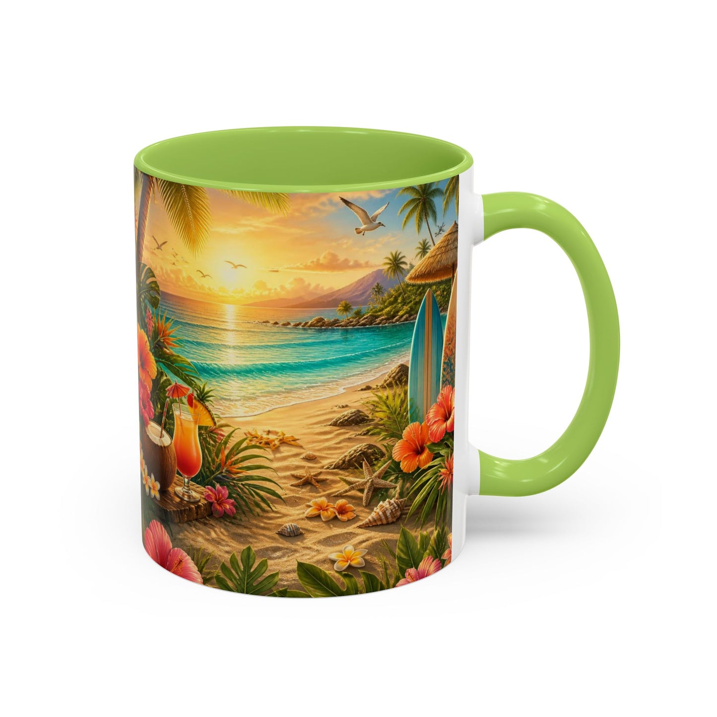 Tropical Beach Coffee Mug – Sunset Luau Hawaiian Floral Accent