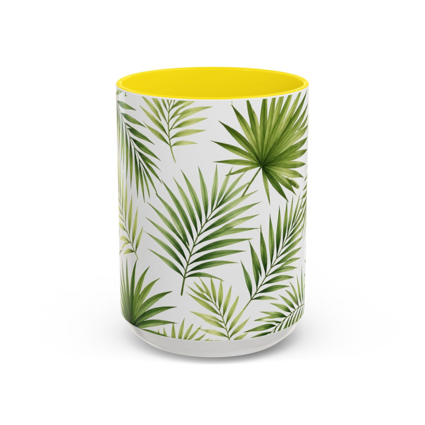 Tropical Palm Accent Coffee Mug – Green Leaf Pattern, 11/15oz