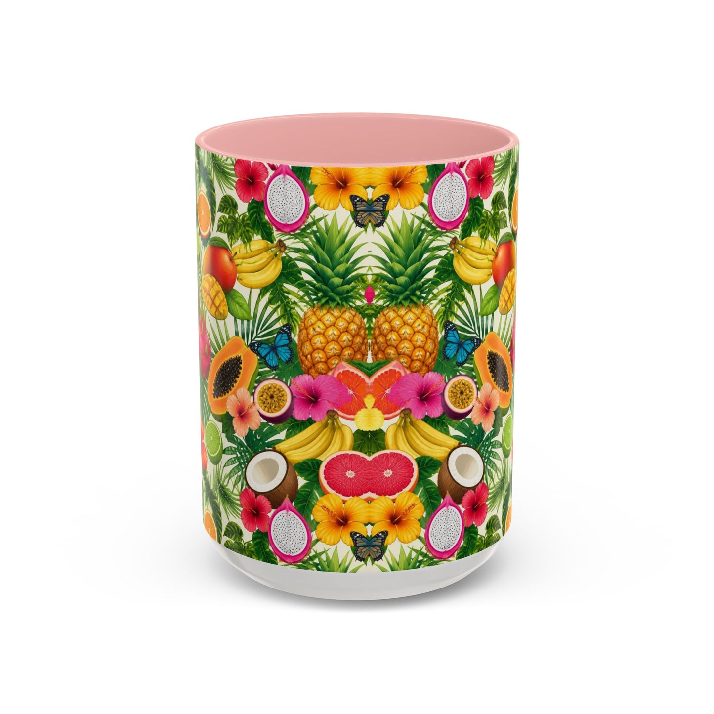 Tropical Fruit Coffee Mug — Colorful Pineapple & Hibiscus Accent Ceramic Mug (11/15oz)