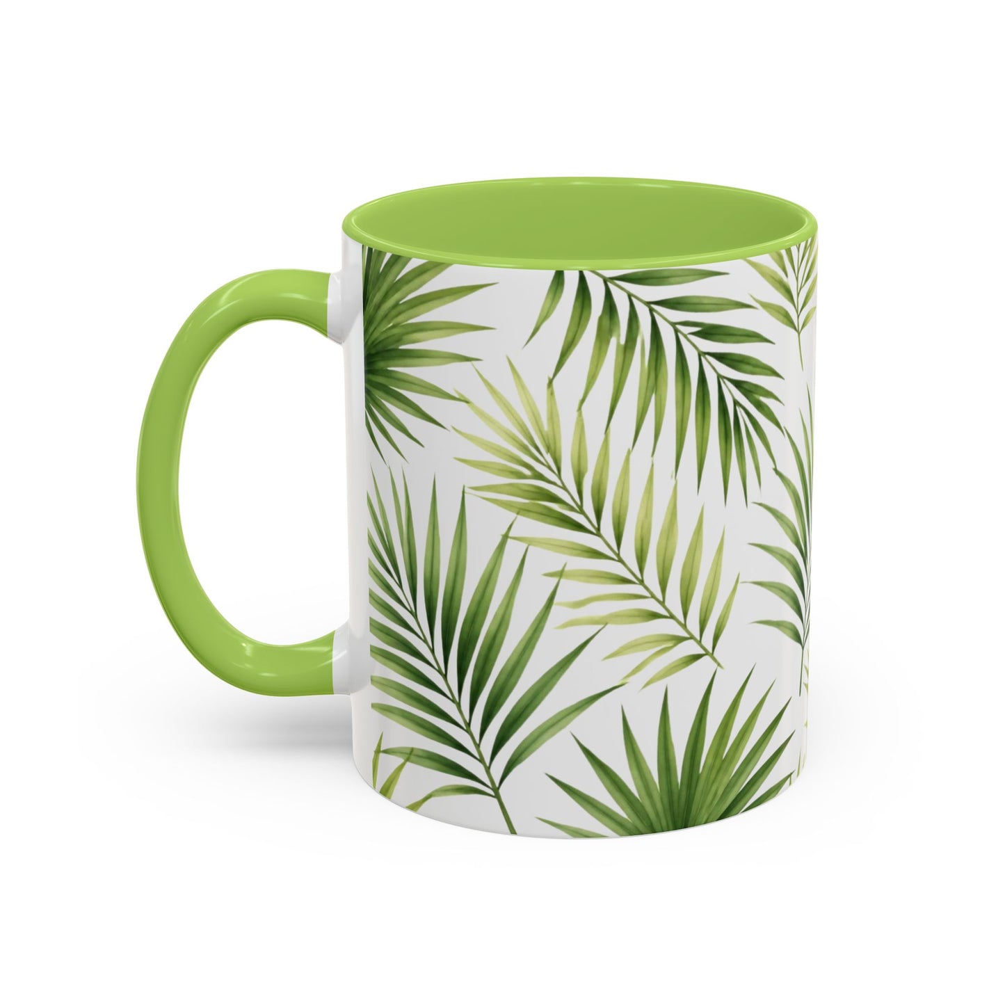 Tropical Palm Accent Coffee Mug – Green Leaf Pattern, 11/15oz