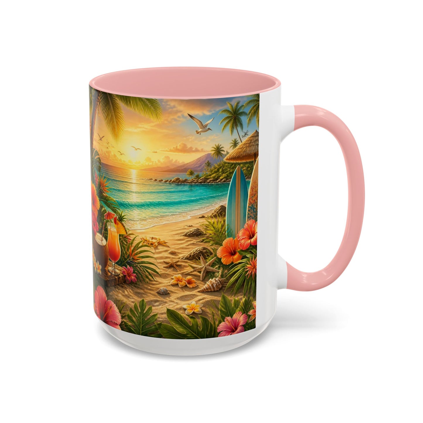 Tropical Beach Coffee Mug – Sunset Luau Hawaiian Floral Accent