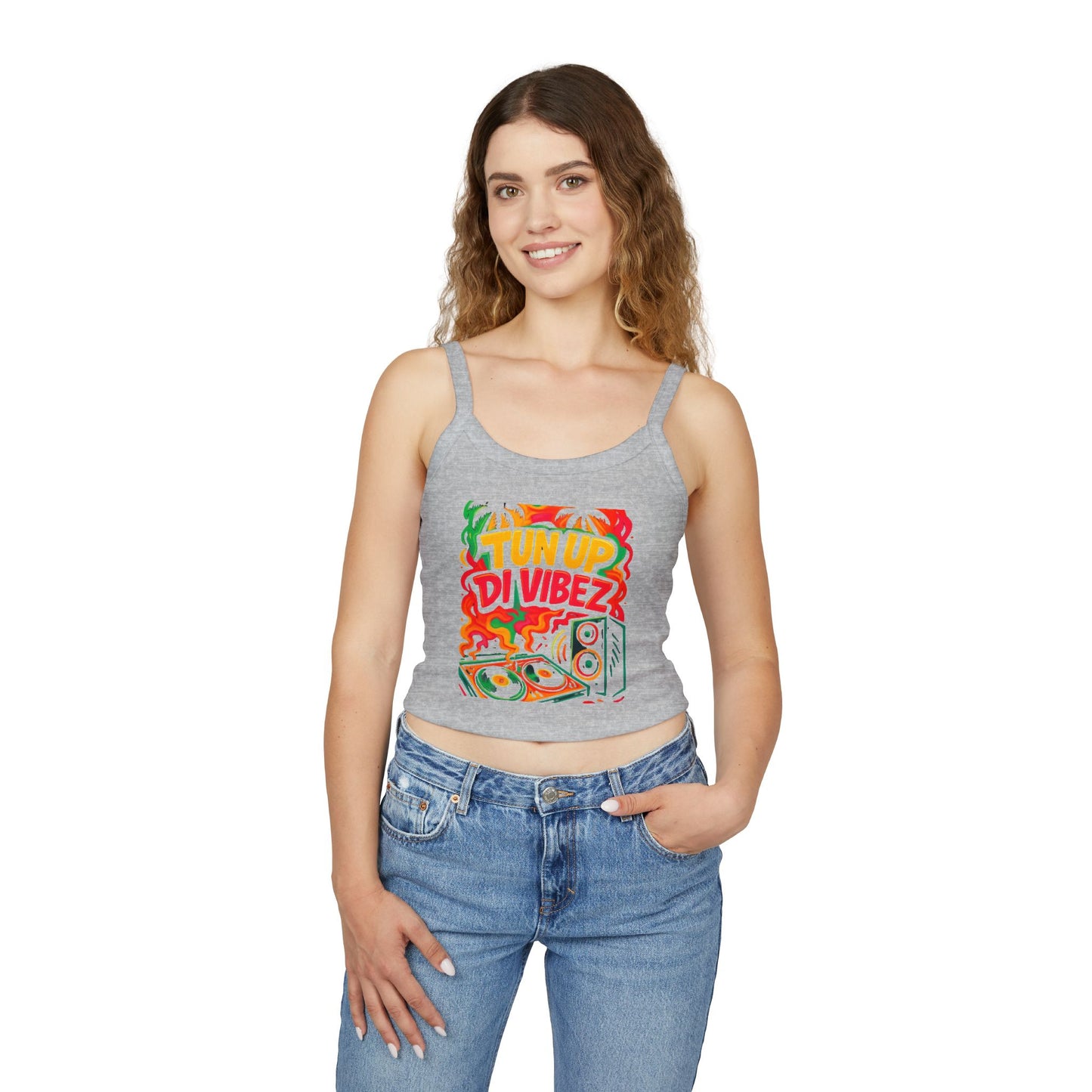 Tun Up Di Vibes Crop Tank Top — Women's Spaghetti Strap Summer Tank