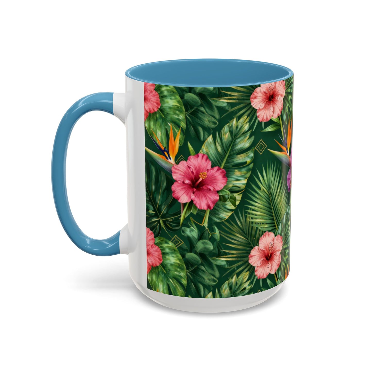Tropical Floral Coffee Mug — Orchid & Hibiscus Accent 11/15oz