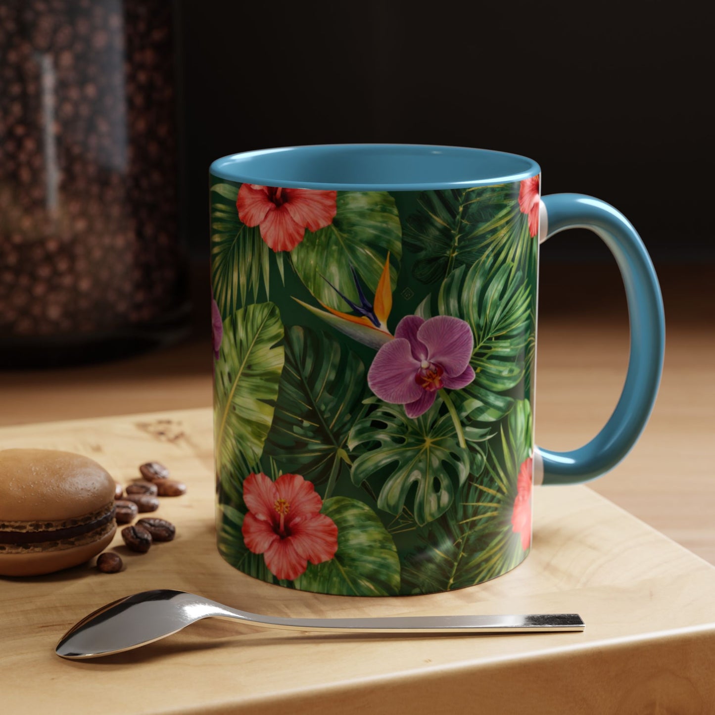 Tropical Floral Coffee Mug — Orchid & Hibiscus Accent 11/15oz
