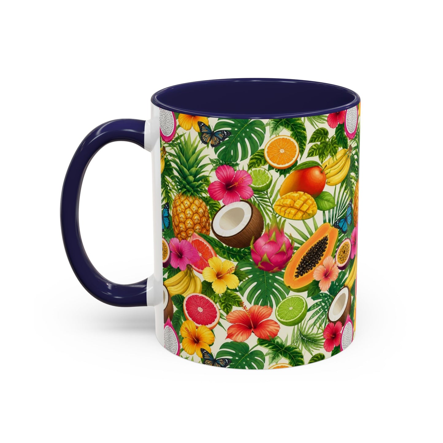 Tropical Fruit Coffee Mug — Colorful Pineapple & Hibiscus Accent Ceramic Mug (11/15oz)