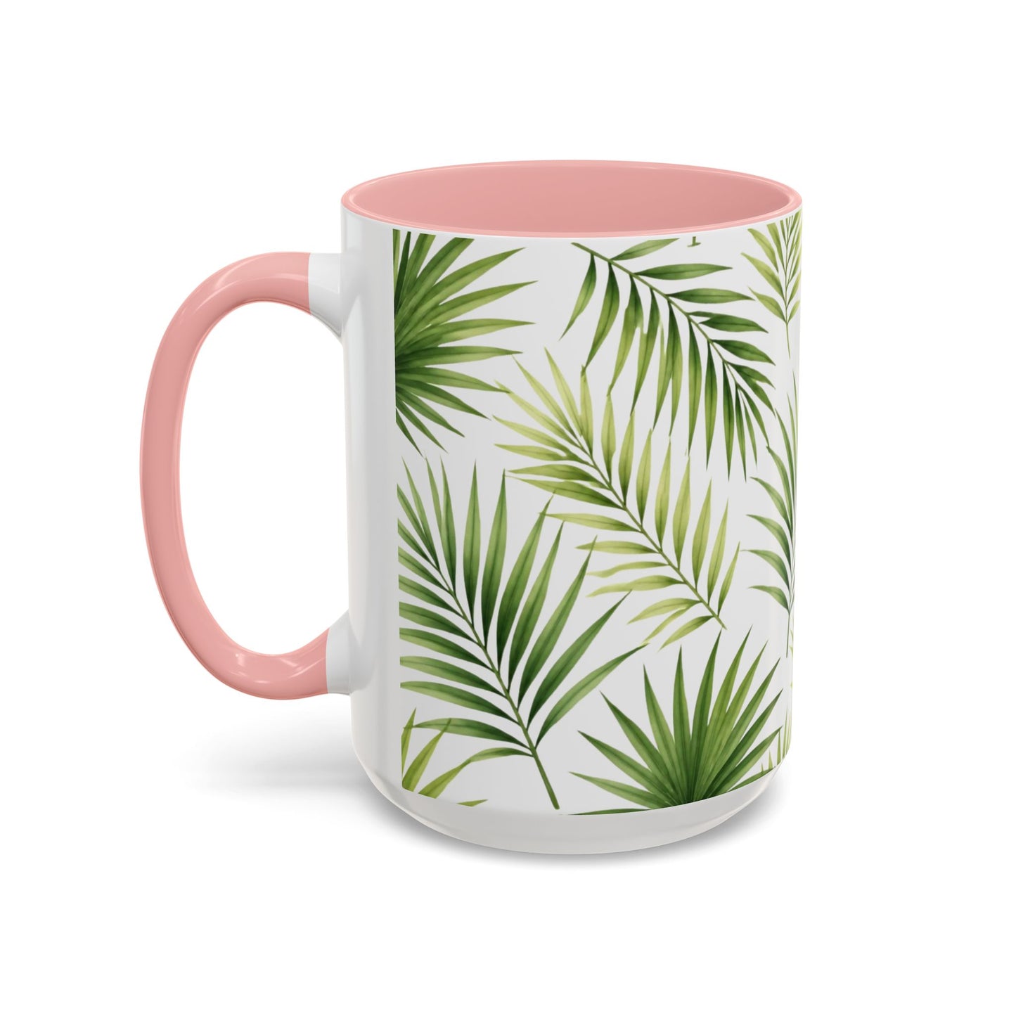 Tropical Palm Accent Coffee Mug – Green Leaf Pattern, 11/15oz