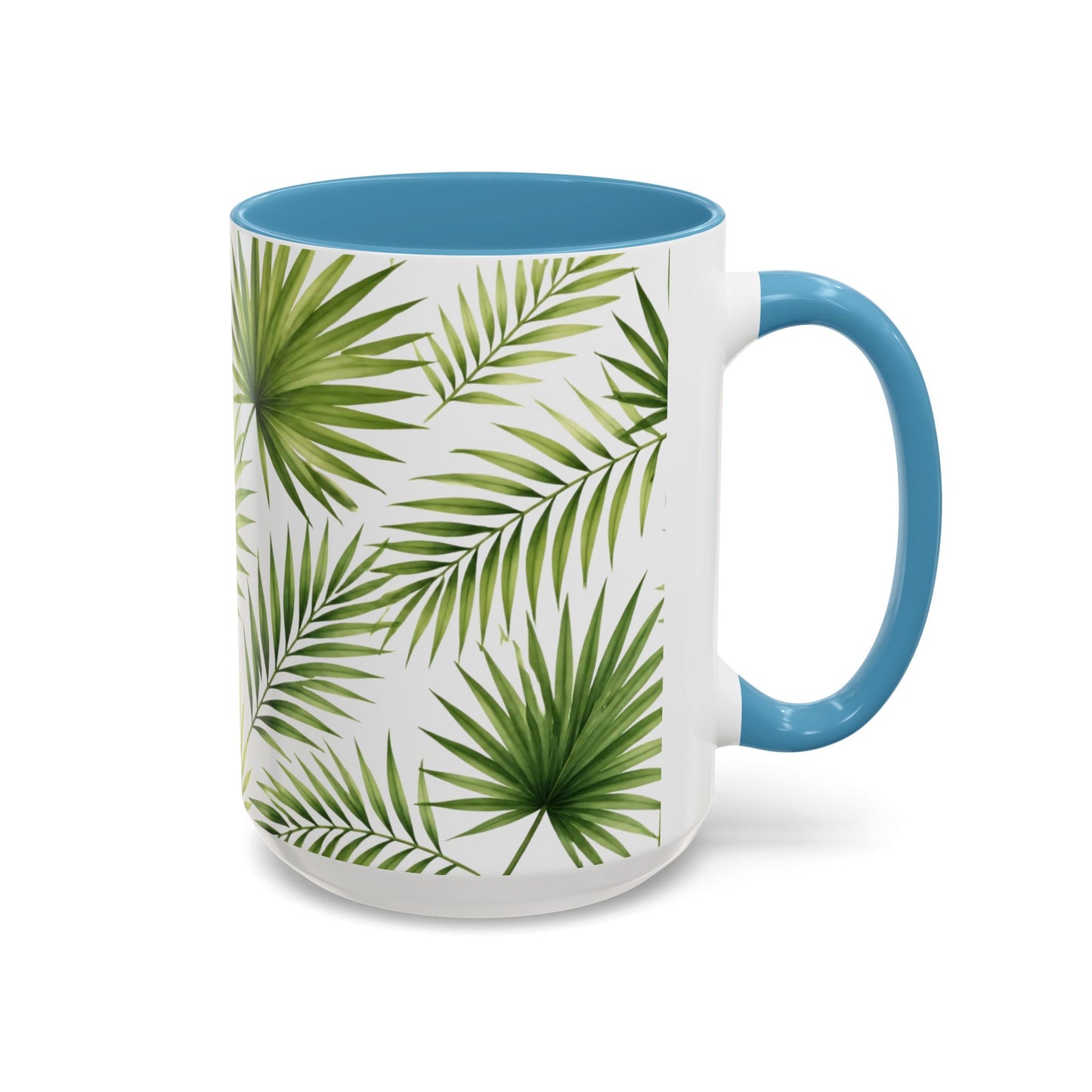 Tropical Palm Accent Coffee Mug – Green Leaf Pattern, 11/15oz