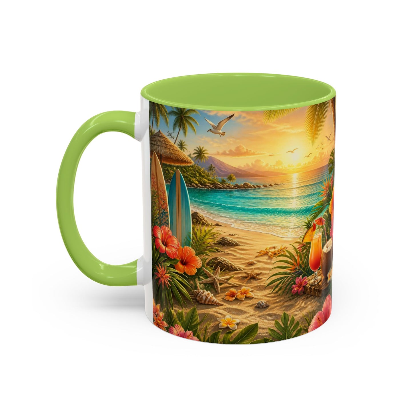 Tropical Beach Coffee Mug – Sunset Luau Hawaiian Floral Accent