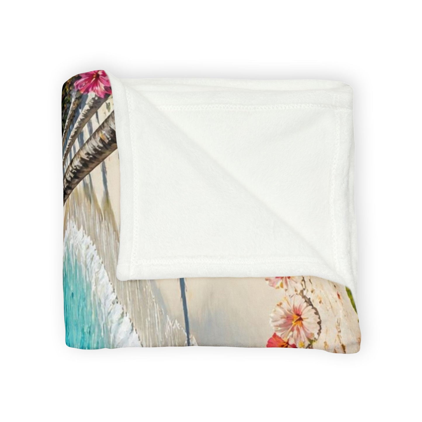 Tropical Beach Blanket — Palm Trees, Ocean Waves & Hibiscus Coastal Throw