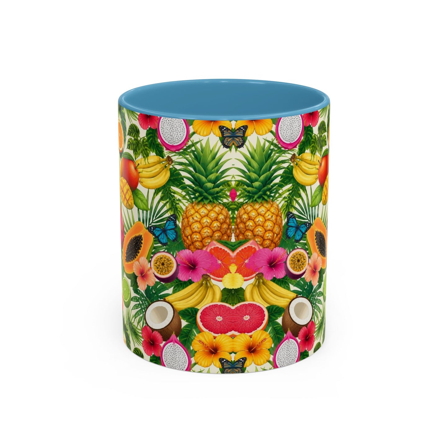 Tropical Fruit Coffee Mug — Colorful Pineapple & Hibiscus Accent Ceramic Mug (11/15oz)