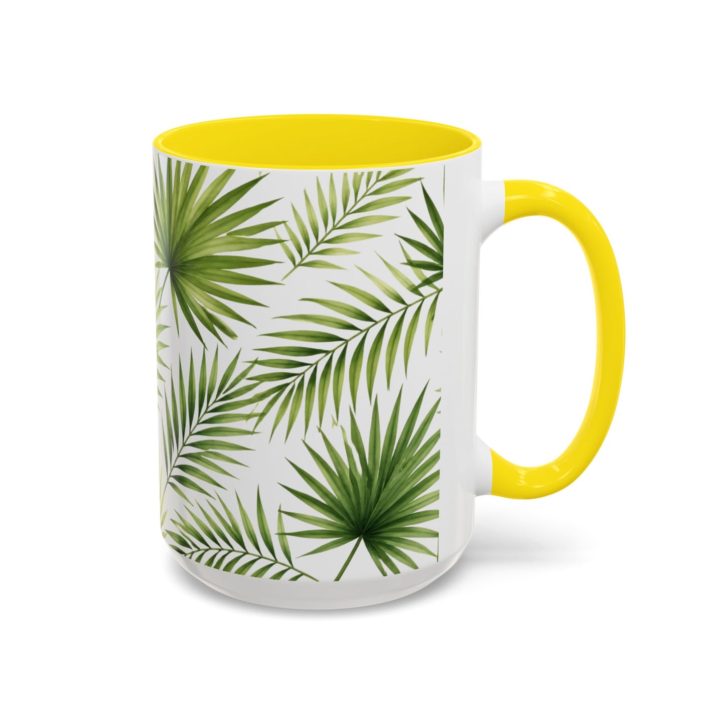 Tropical Palm Accent Coffee Mug – Green Leaf Pattern, 11/15oz