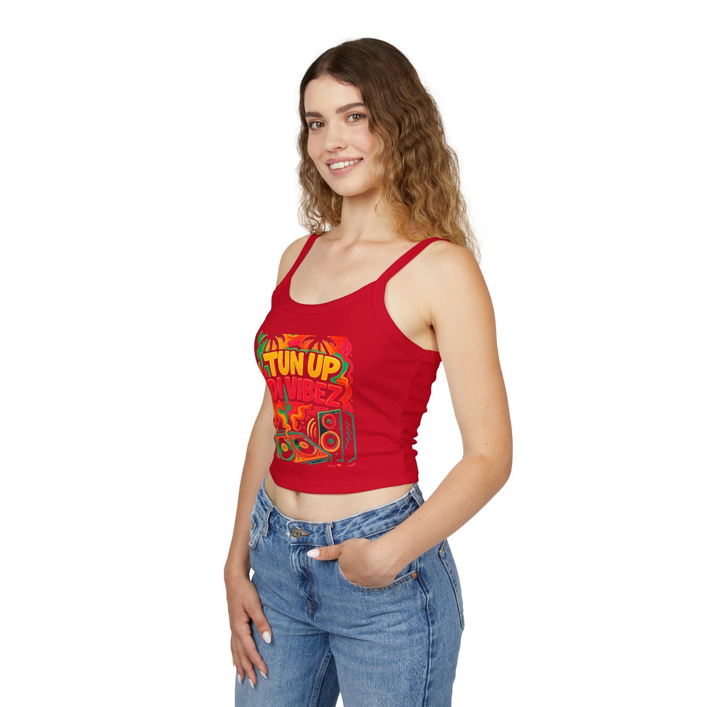 Tun Up Di Vibes Crop Tank Top — Women's Spaghetti Strap Summer Tank