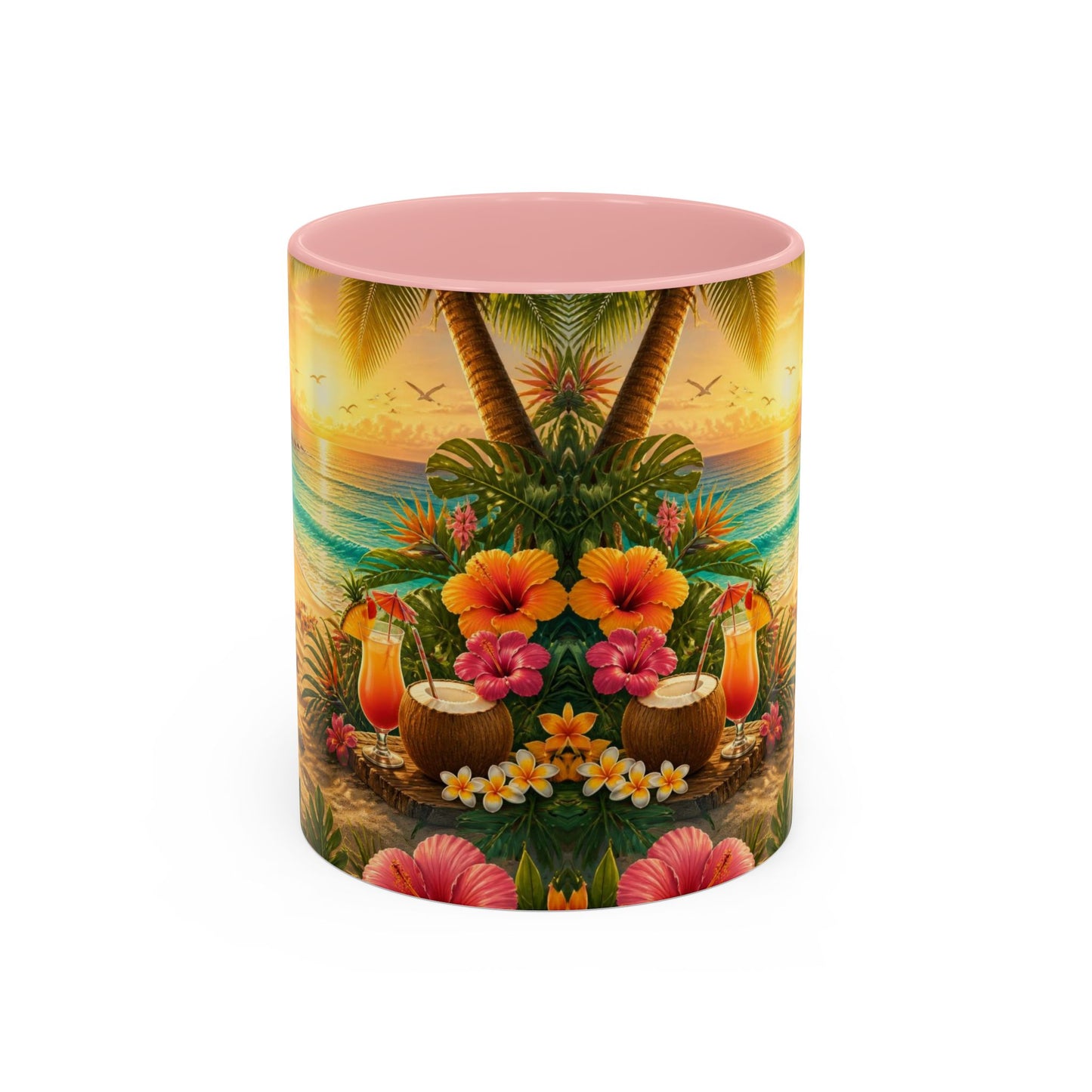 Tropical Beach Coffee Mug – Sunset Luau Hawaiian Floral Accent