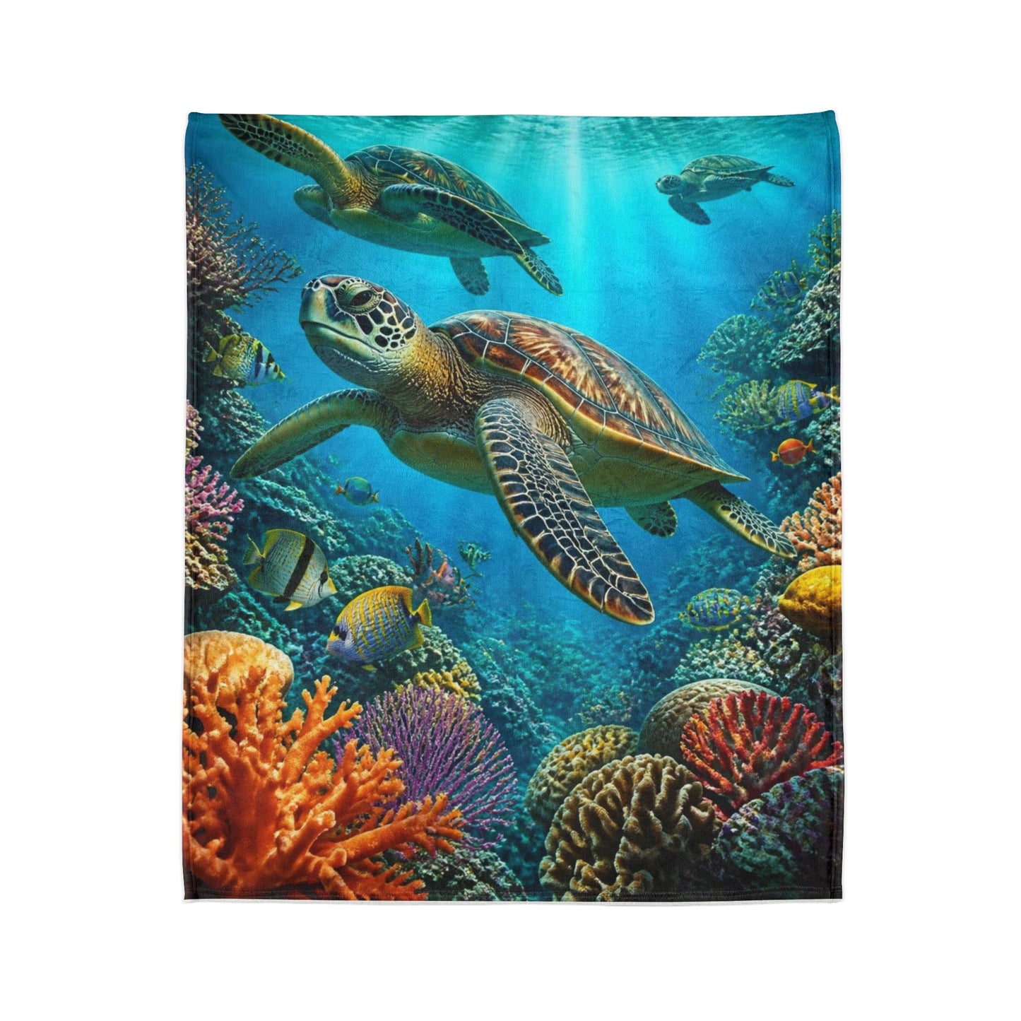 Sea Turtle Ocean Coral Soft Polyester Blanket — Marine Life Throw for Beach Lovers