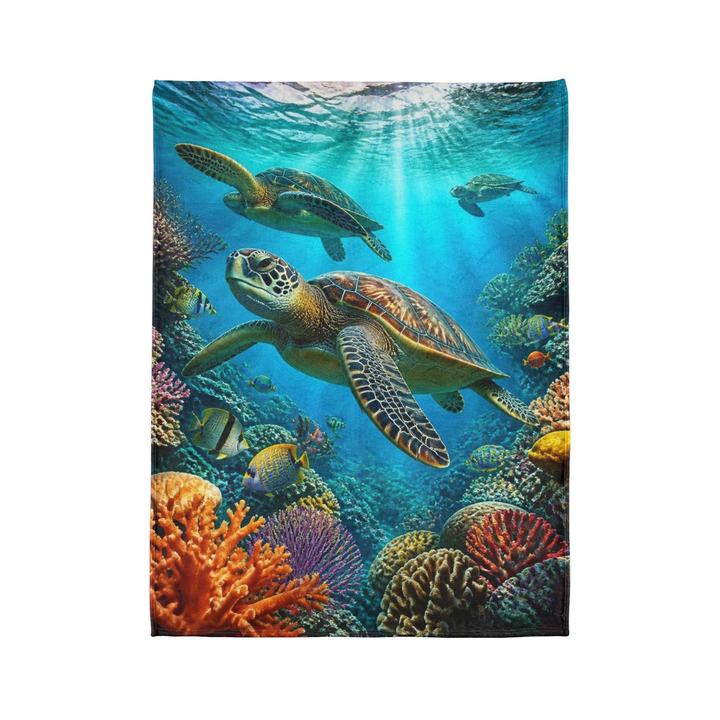 Sea Turtle Ocean Coral Soft Polyester Blanket — Marine Life Throw for Beach Lovers