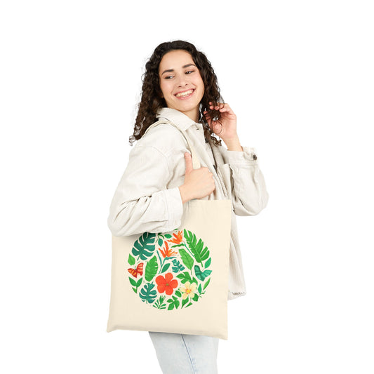 Tote Bag — Tropical Floral Circle Canvas Tote